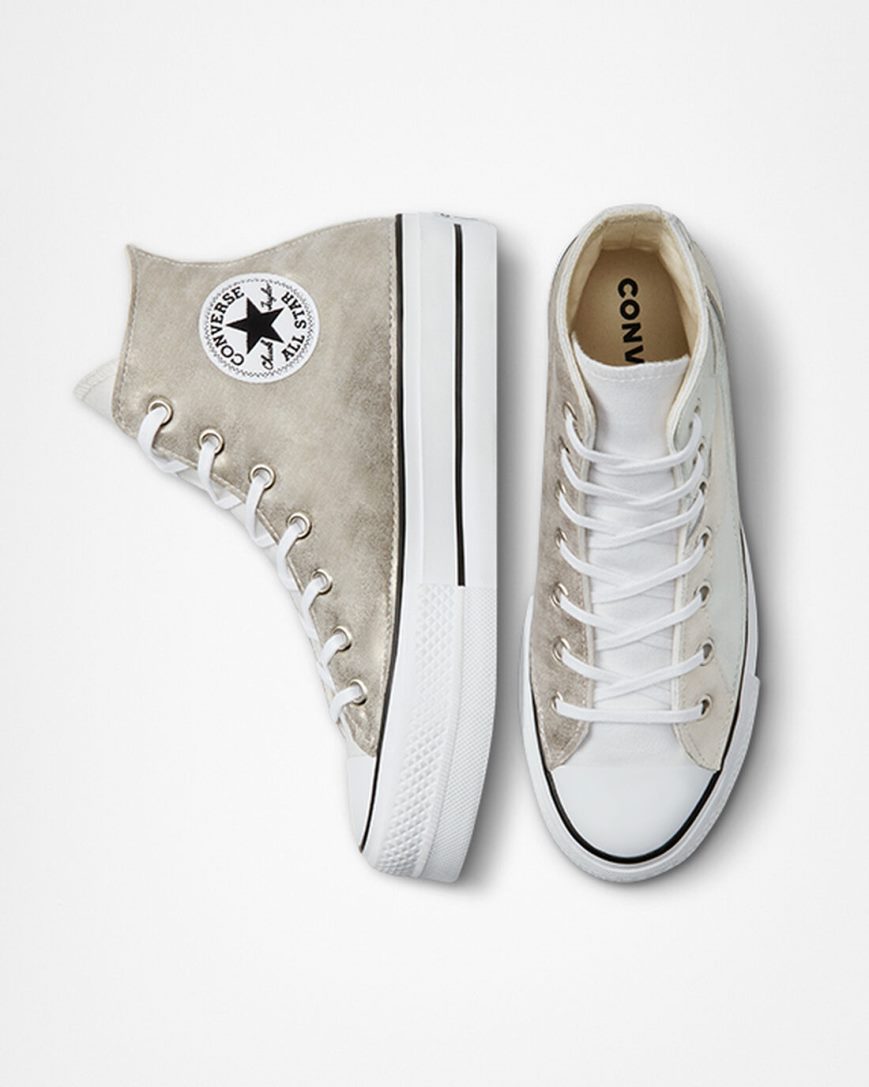 Zapatos Plataforma Converse Chuck Taylor All Star Lift Metallic Wave Altas Mujer Blancas | PE P4025E